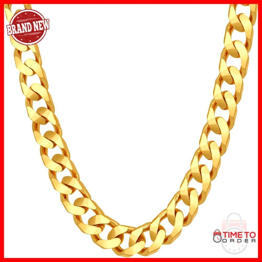 8mm Cuban Curb Link Chain Necklace 24k Gold Plated Unisex 30 Inch